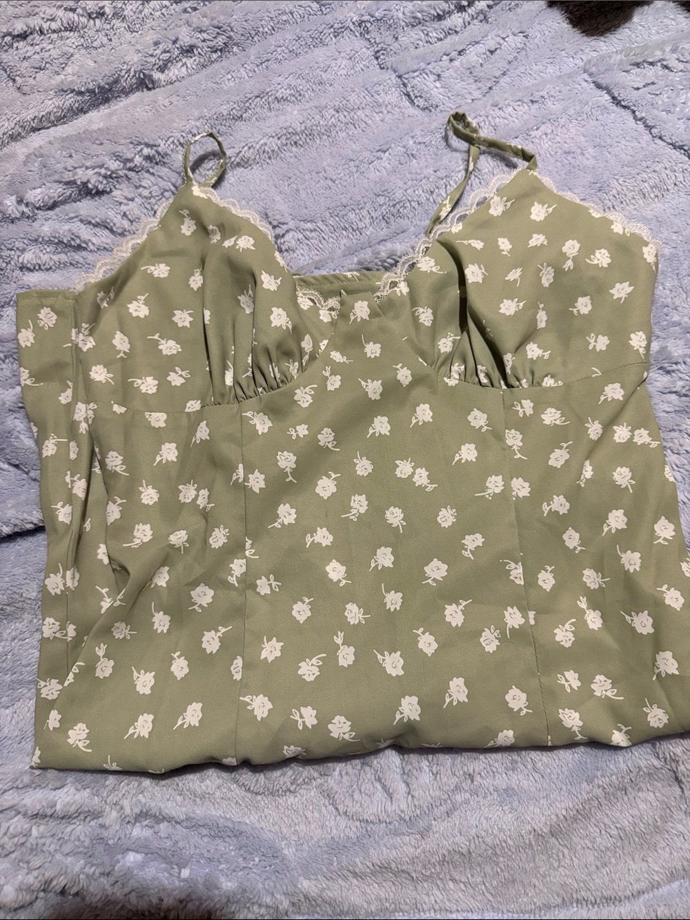 Olive Green Floral Lace-Trim Floral mini.
